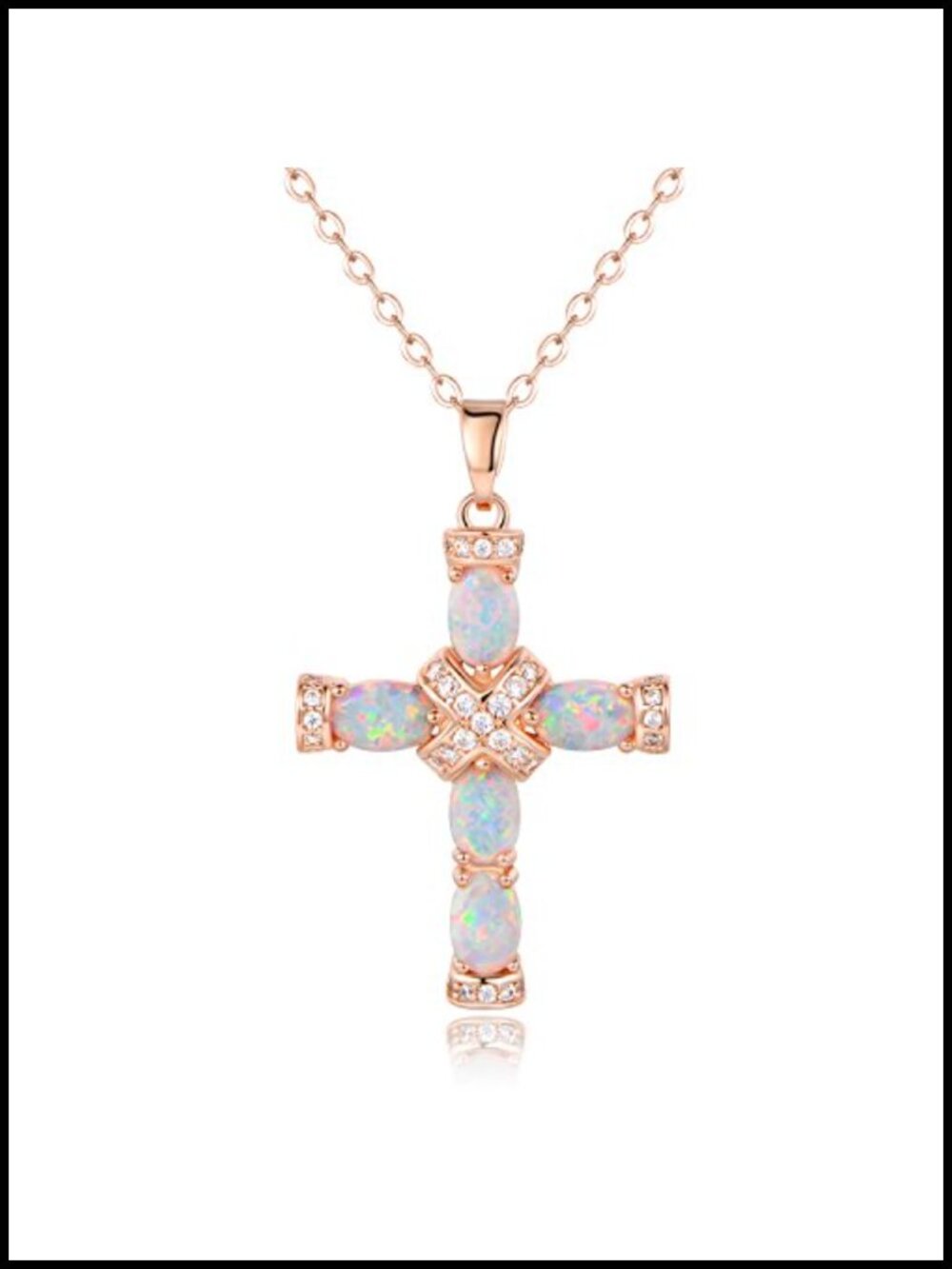 18K Gold Plated Created Opal Cross Pendant Necklace 18 In